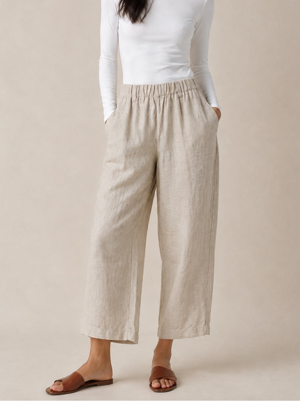 Quince beige cropped linen pants